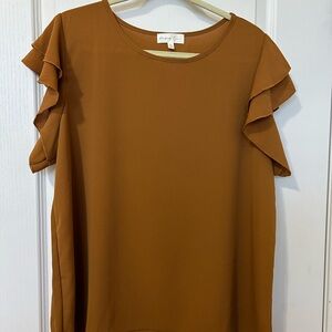 Women's Tan Ruffle Sleeve Blouse